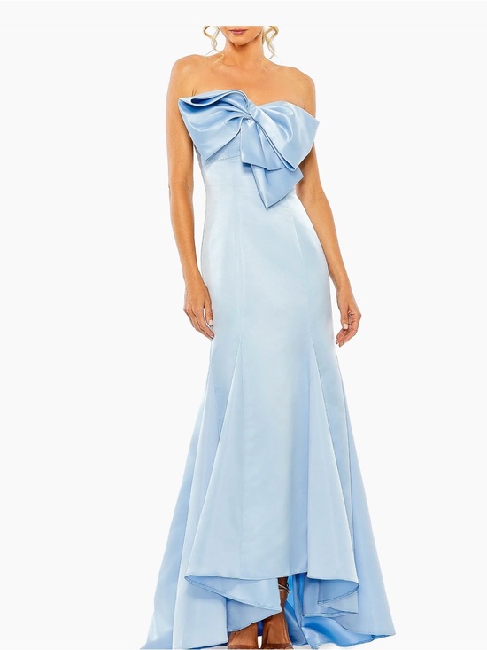 Mac Duggal Dresses & Skirts - Mac Duggal Strapless Light Blue Satin Gown with Oversized Bow